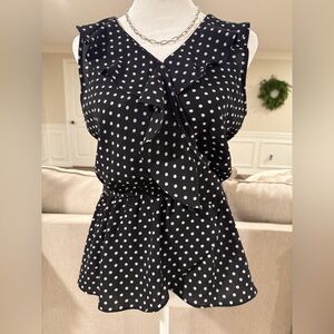 Max Studio Black and White Polka Dot Ruffle Blouse women’s Med.